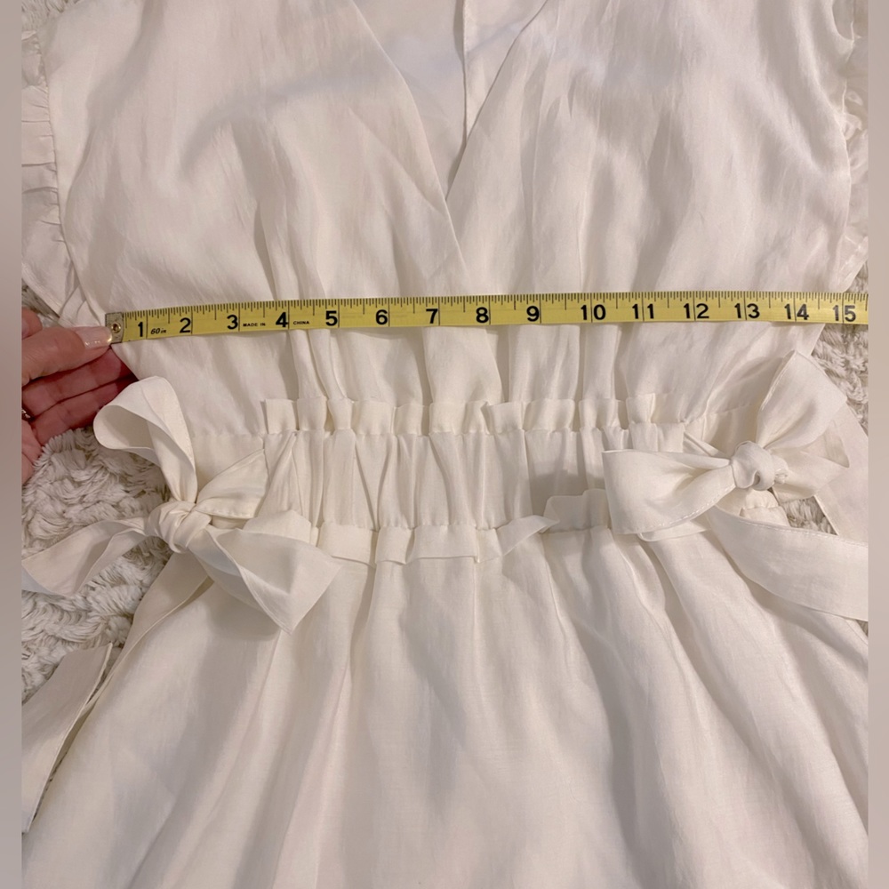ZARA White Cross Over Mini Dress with Bow Detail on Waist - Picture 7 of 7